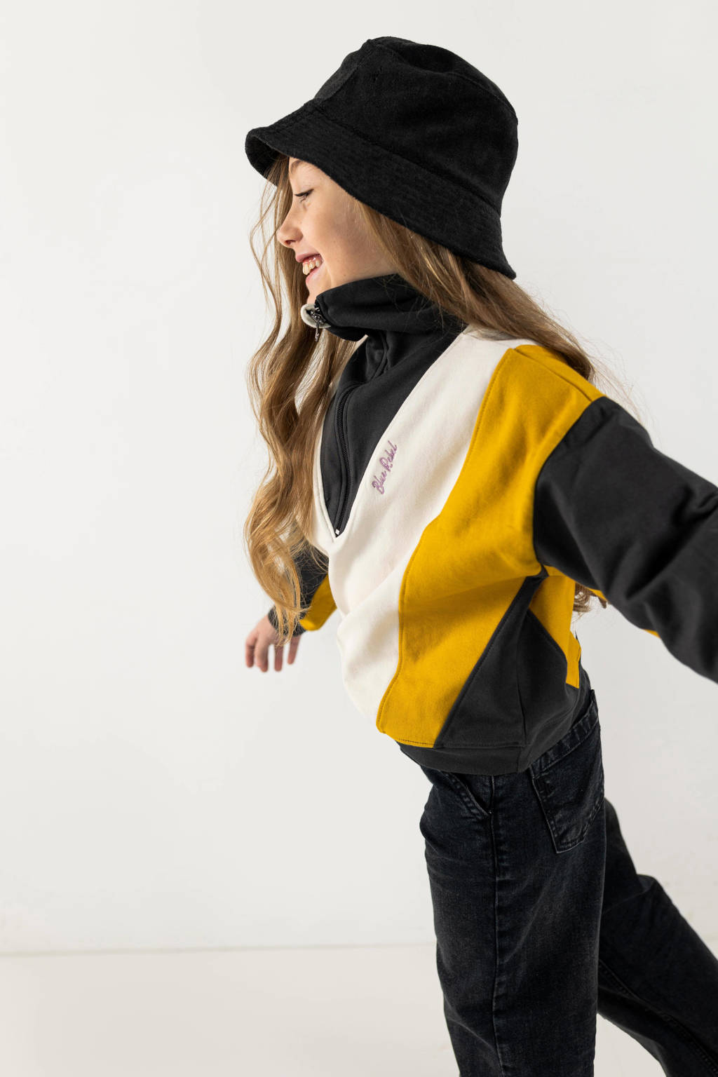 Blue Rebel sweater Georgie honinggeel/antraciet/ecru
