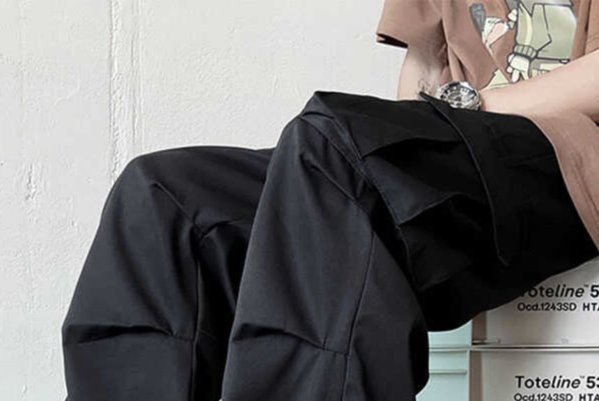 Fushet - Effen cargobroek met elastische taille en rechte pijpen