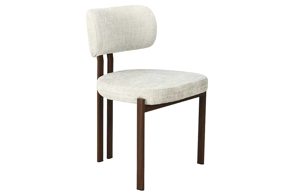 Design Stuhl BELLANO creme beige Chenille Cremona Metallgestell Walnuss