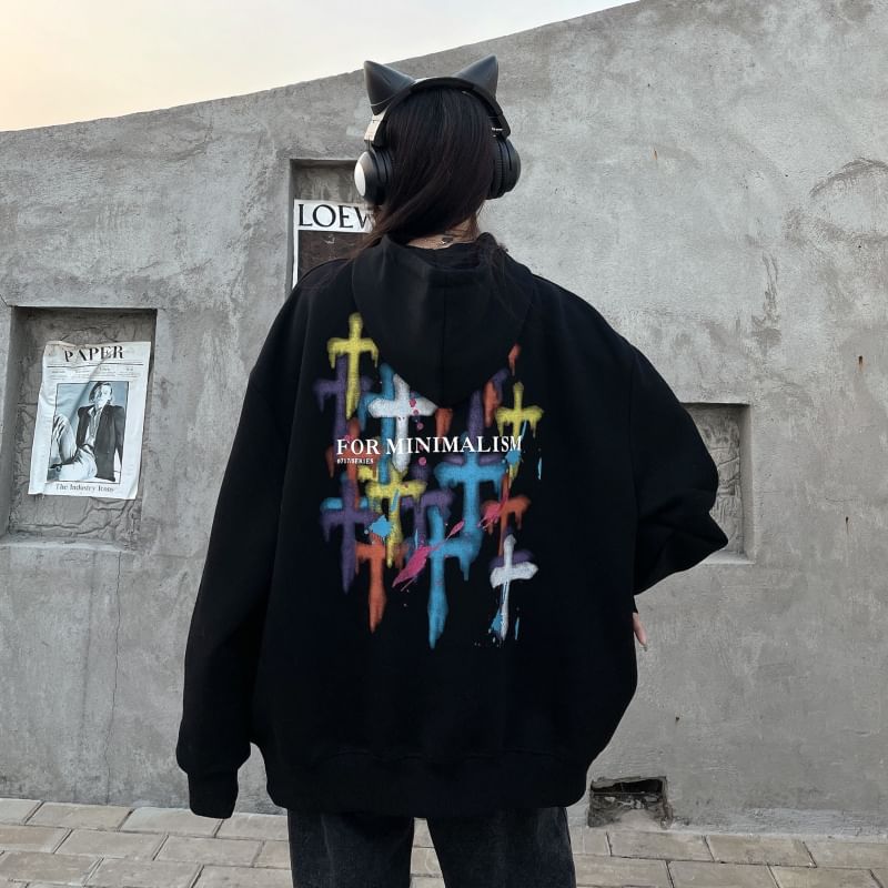 Porstina - Hoodie met lange mouwen en kruislings print