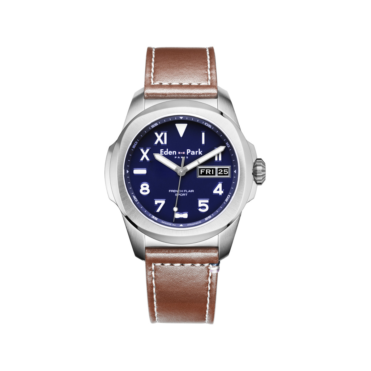 Montre EDEN PARK Sport homme acier bracelet cuir marron