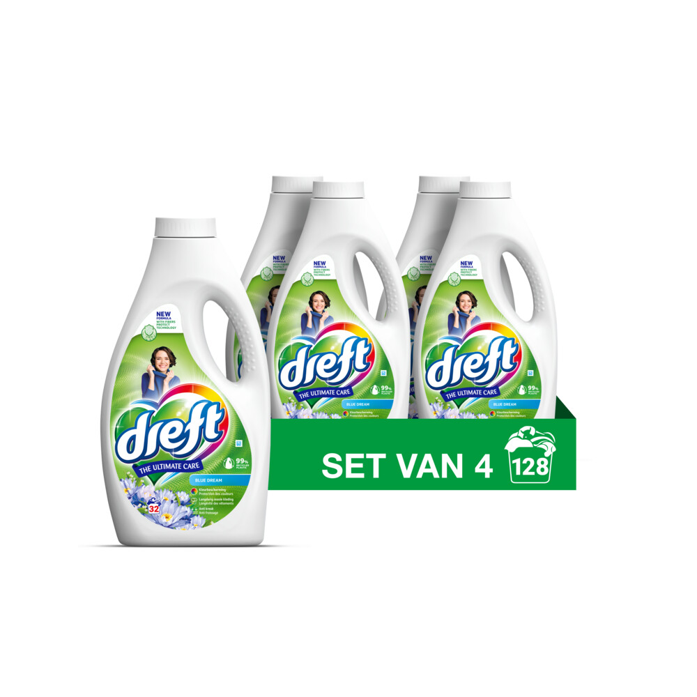 4x Dreft Vloeibaar Wasmiddel Blue Dream 32 Wasbeurten1,4 liter