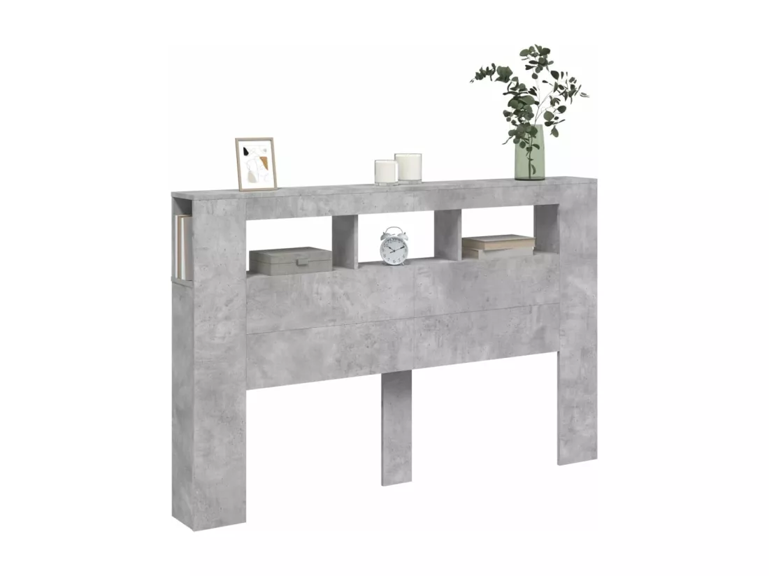 Tête de lit à LED gris béton 160x18,5x103,5cm bois d'ingénierie