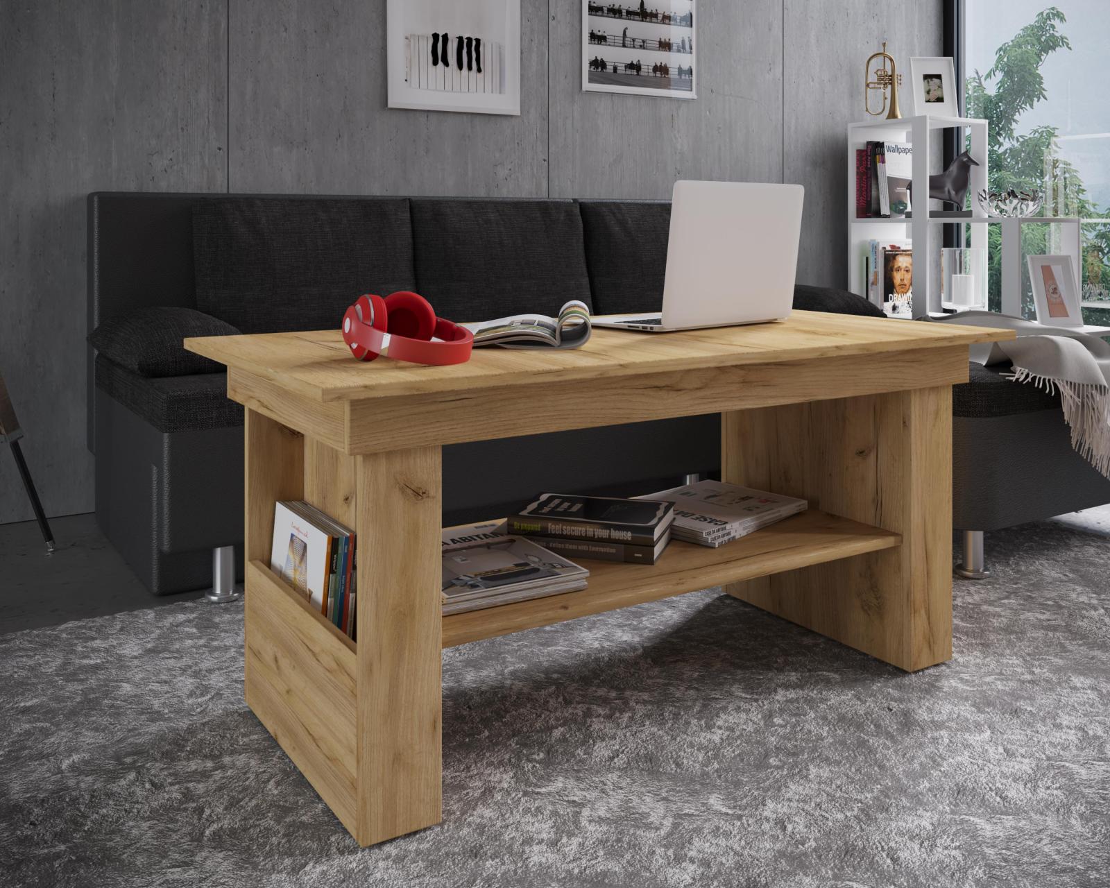 Couchtisch KOBILA - Honig-Eiche - 2 Fächer - 115 cm