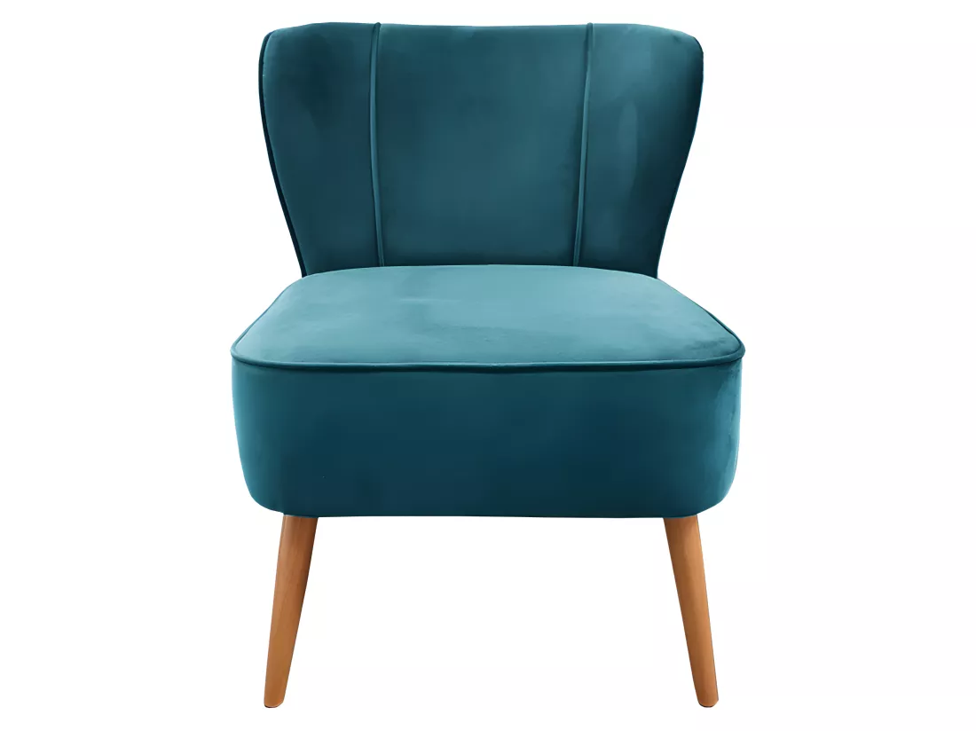 Petit fauteuil bas en velours bleu style crapaud - KARLA