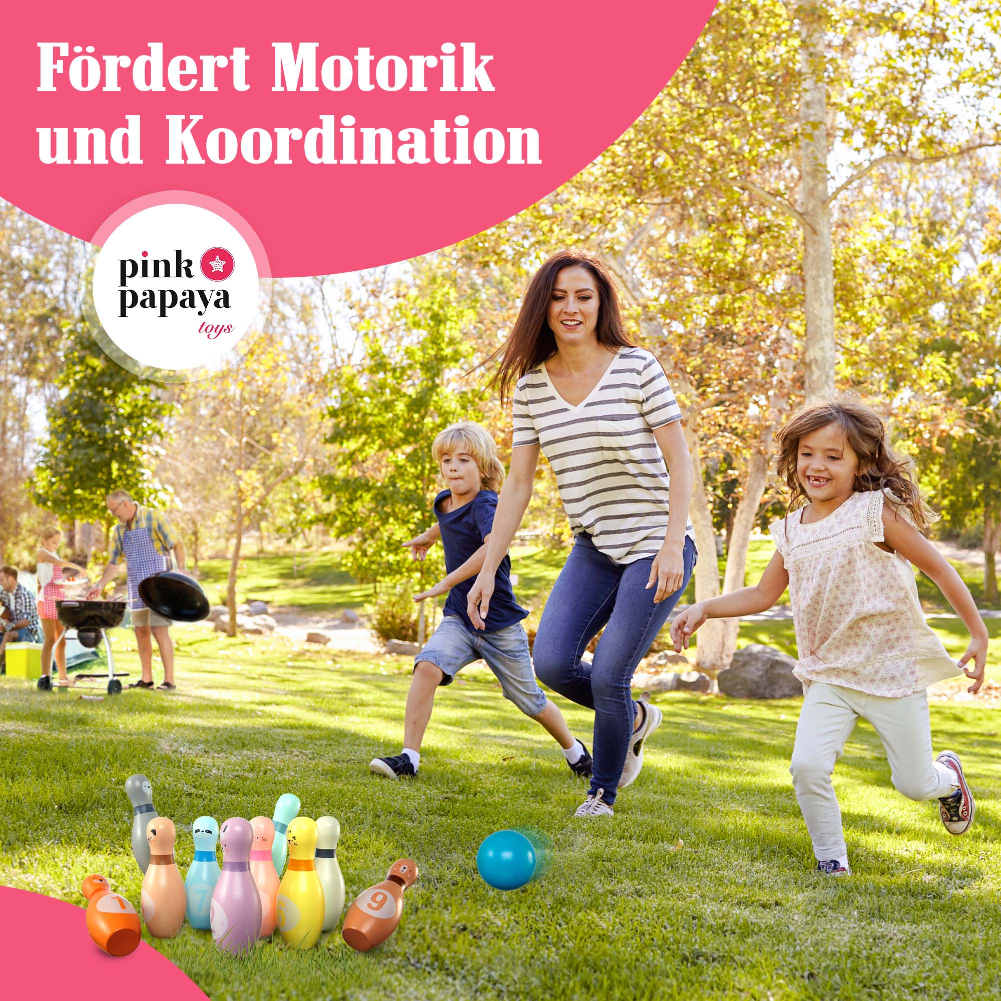 Pink Papaya Kegelspiel für Kinder Kids Bowling Animals