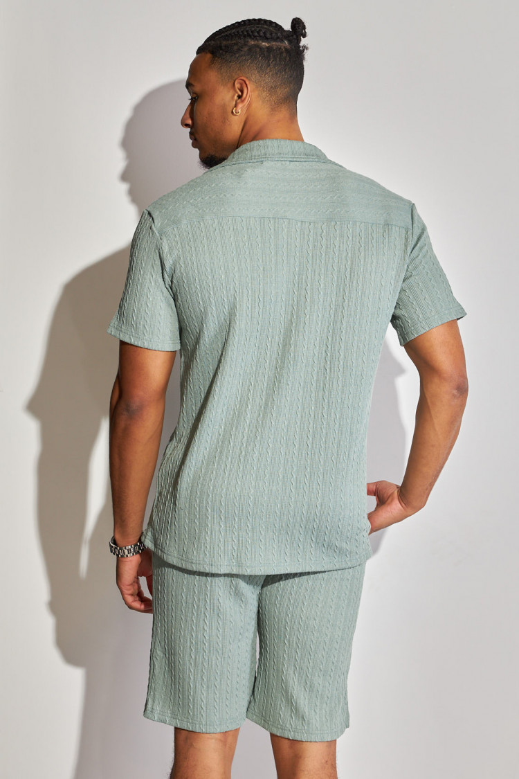 Ensemble 2 pièces chemise + short vert à motif vague