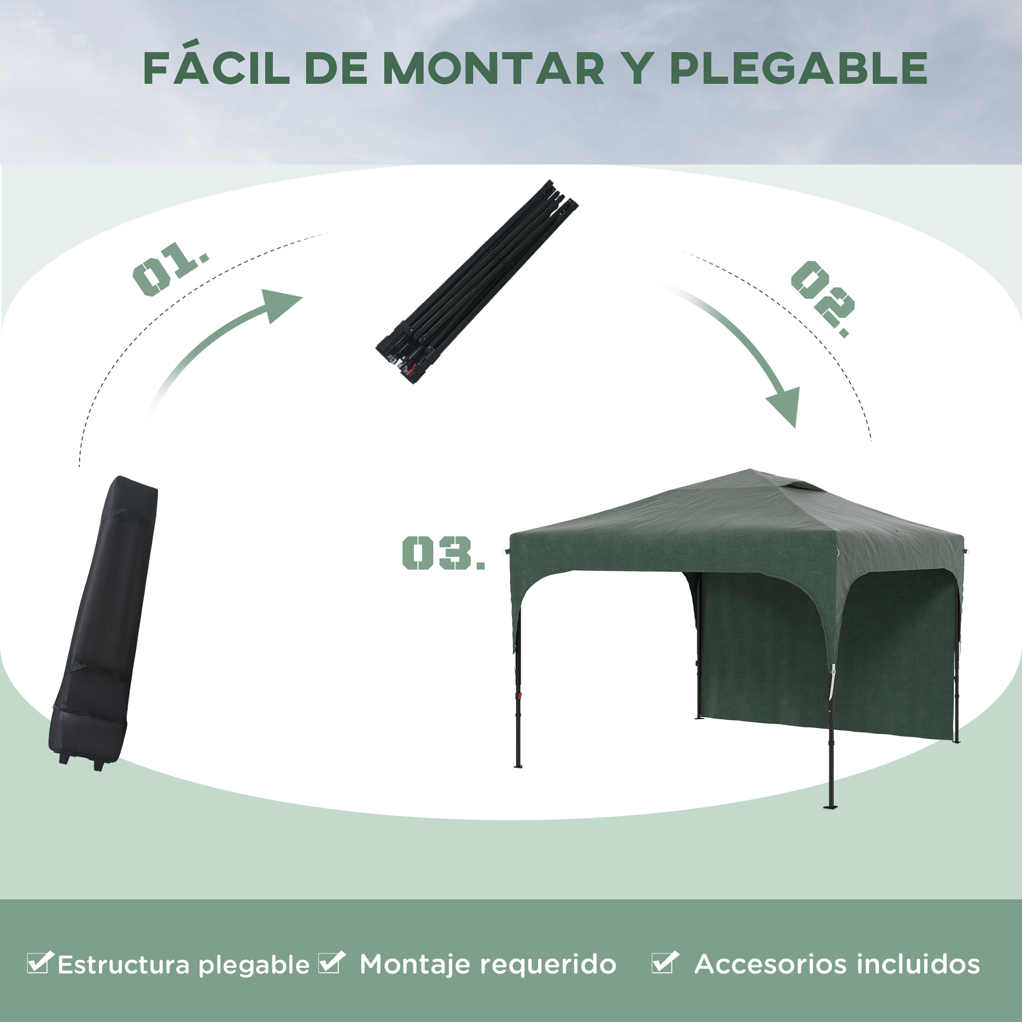 Tenda dobrável verde Outsunny