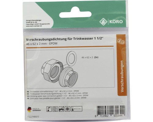 EPDM ring 46 x 62 x 2 mm 70 Sh.A voor schroefverbinding 1 1/2
