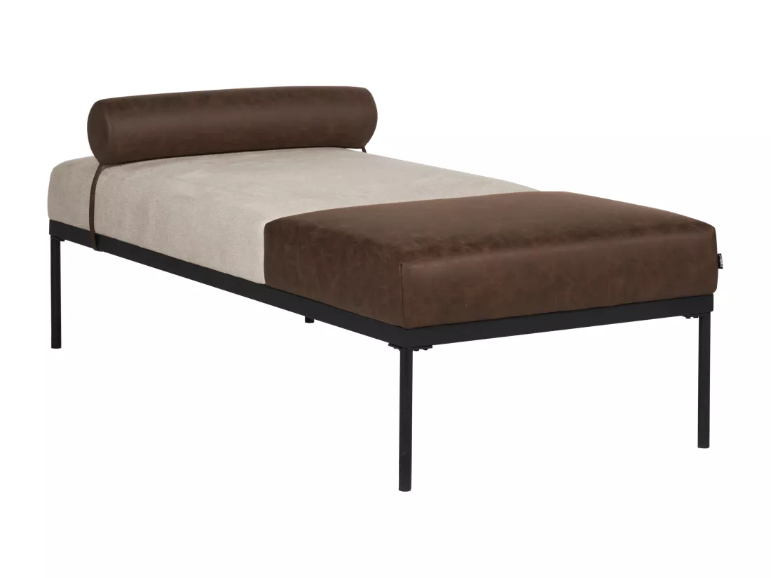 Chaise longue en lin synthétique et en similicuir beige et marron foncé MALMOS