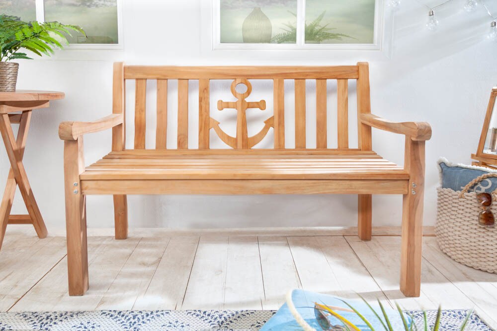 riess-ambiente Gartenbank EMPIRE TEAK - 120cm Teakholz mit Ankerdesign massiv