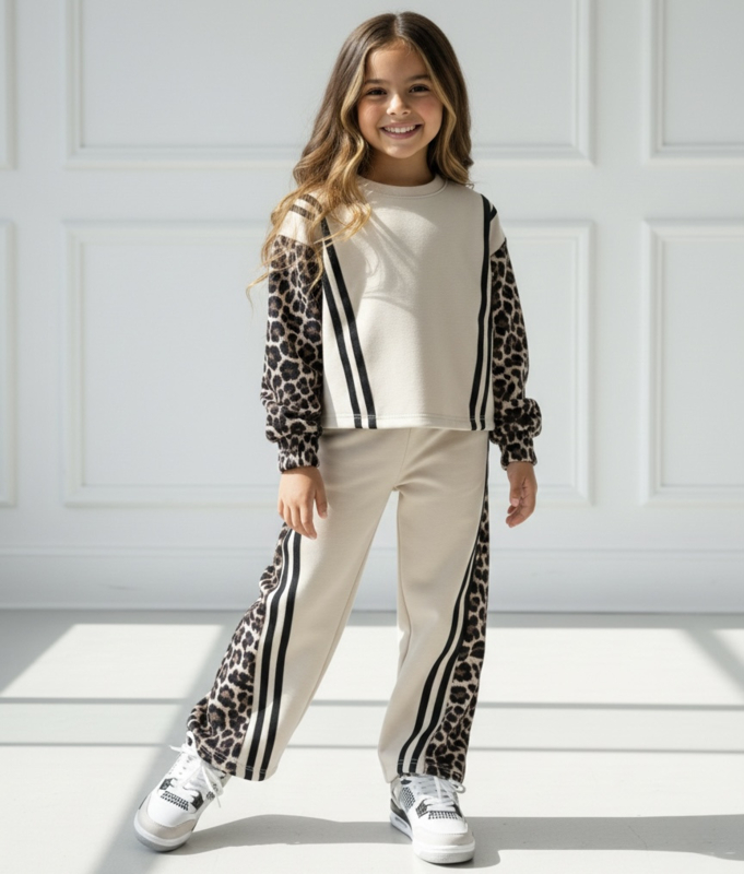 Wild Stripe Leopard Lounge Set - beige