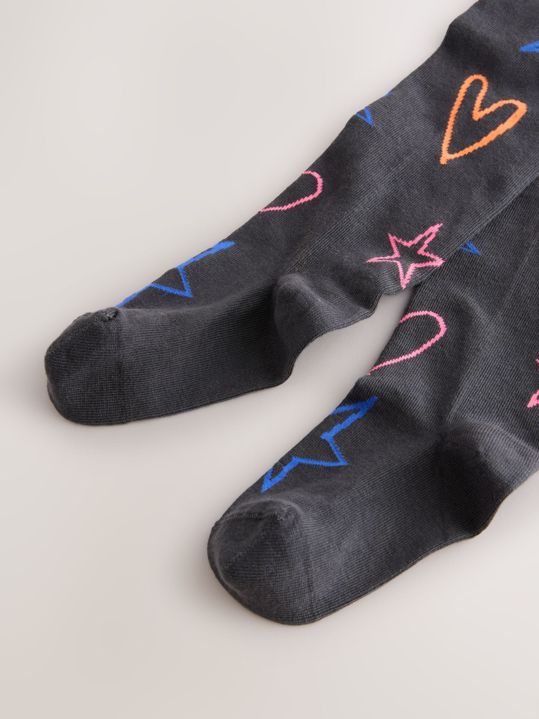 Antraciet - Cotton Rich Heart Print Tights 1 Pack