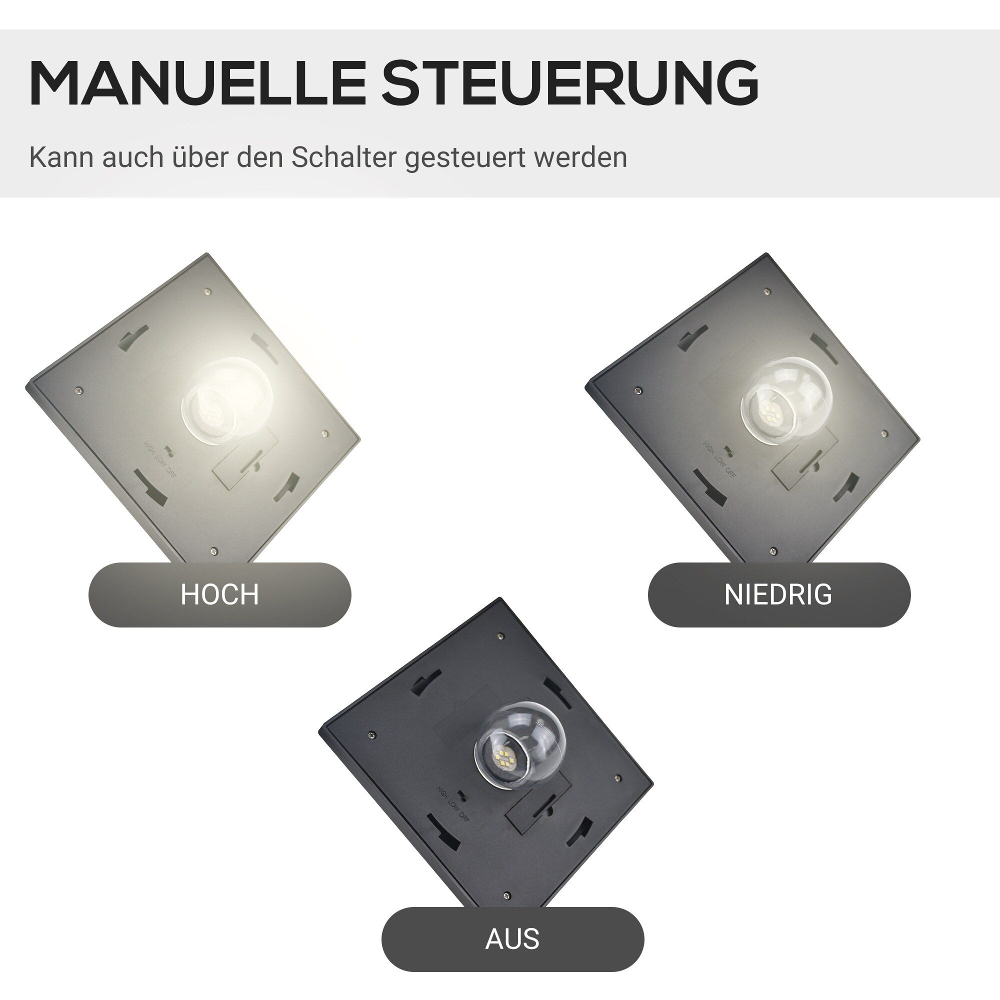 Outsunny Solar Gartenleuchte mit 3 Lampen schwarz 51,5L x 47B x 182,5H cm