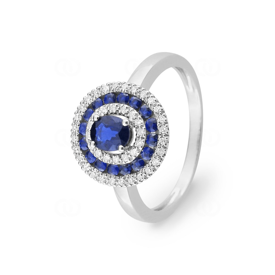 Damenring 750/18 K Weissgold mit Saphiren 0.91ct. und Diamanten 0.13ct.