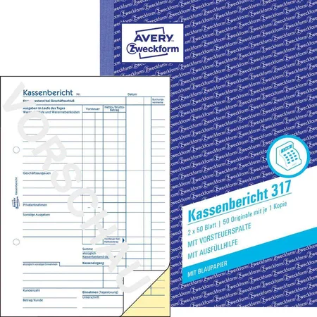 Avery Zweckform 317 Kassenbericht, A5, mit Blaupapier, 2x50 Blatt