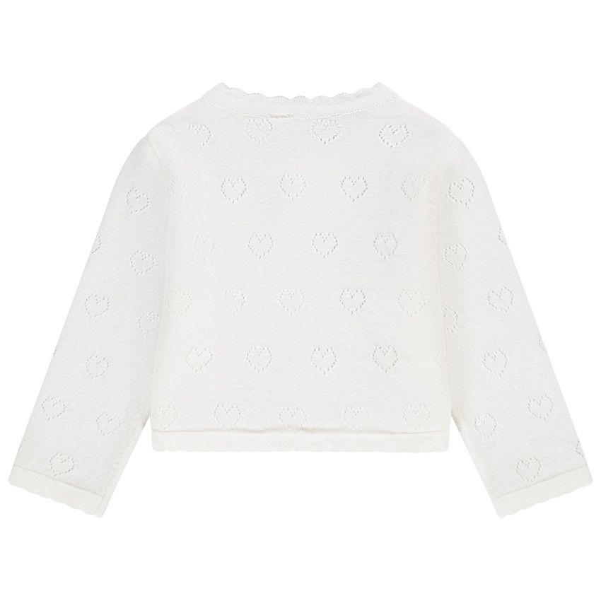 Gilet en tricot motif coeur pour bébé fille - Ecru