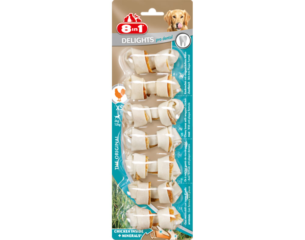 SNACKS PARA CÃO 8IN1 DELIGHTS PRO DENTAL XS PACK 7 UNIDADES