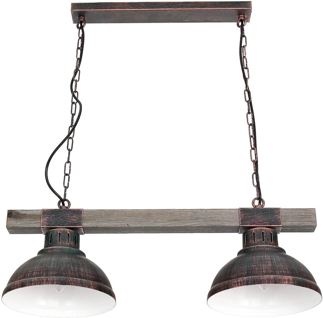 Licht-Erlebnisse Pendelleuchte Holz Metall in Kupfer Antik Küche Wohnzimmer 60 cm lang E27 Rustikal 2-flammig Vintage Esszimmer Hängelampe HAKON