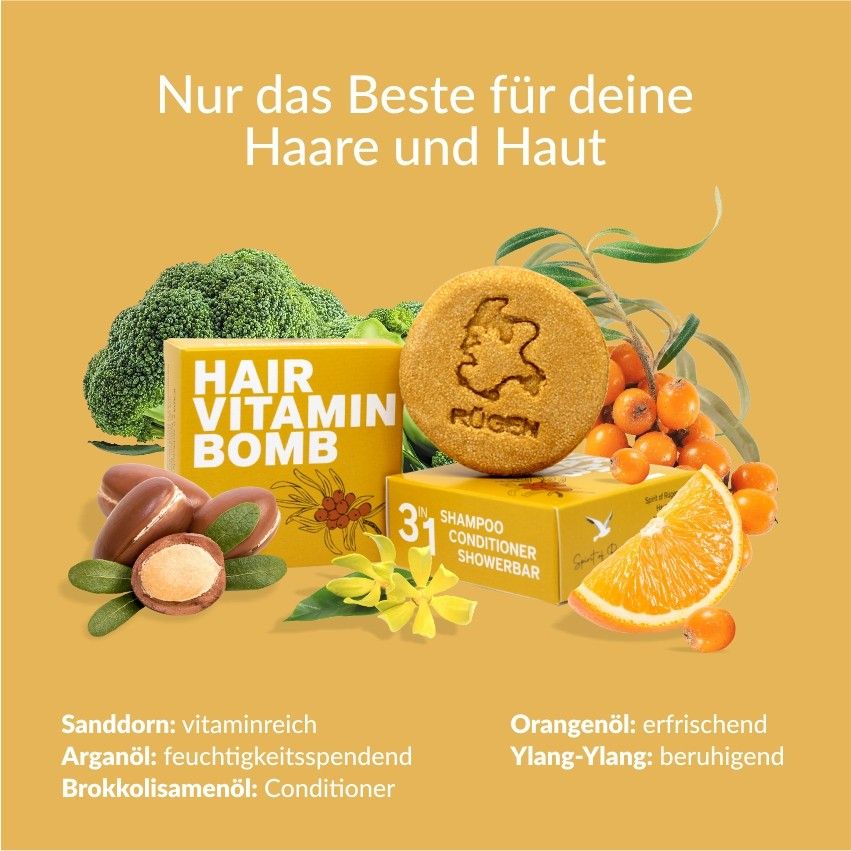 Spirit of Rügen festes Bio Shampoo -Conditioner -Duschbar Sanddornbrise