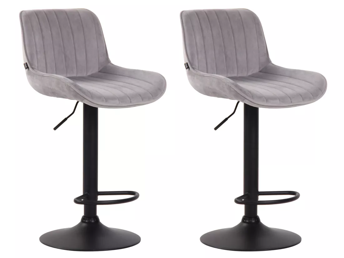 Lot de 2 Tabourets de bar - Velours & Métal - Gris - Lentini