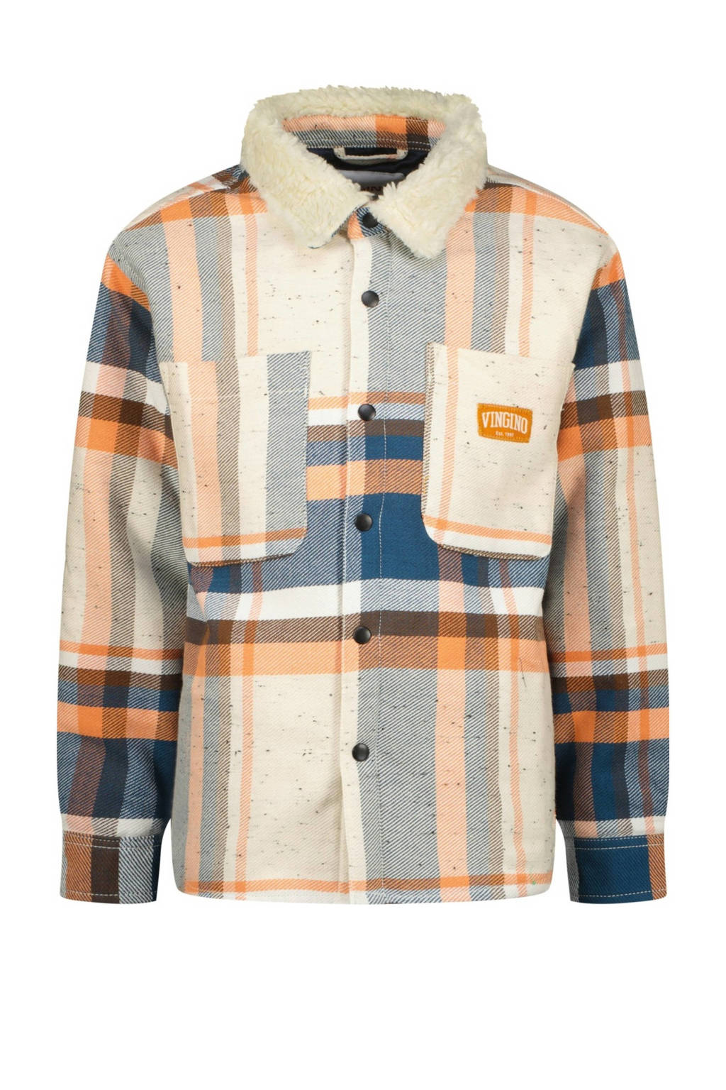 Vingino geruit overshirt Lee donkerblauw/beige/oranje