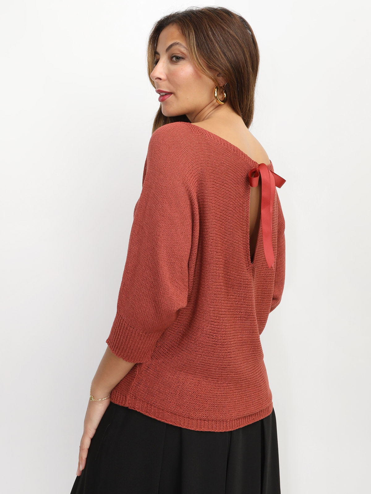 Pull chauve-souris à ruban- Brique