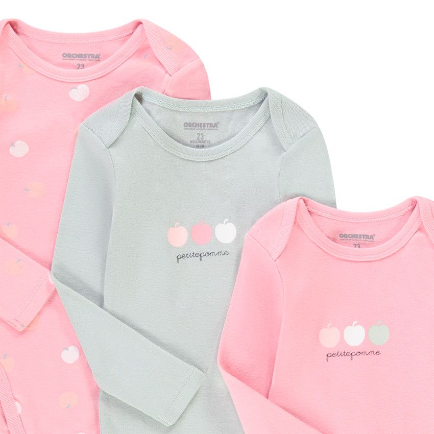 Lot de 3 bodies manches longues en coton imprimé pour bébé fille - Multicolore