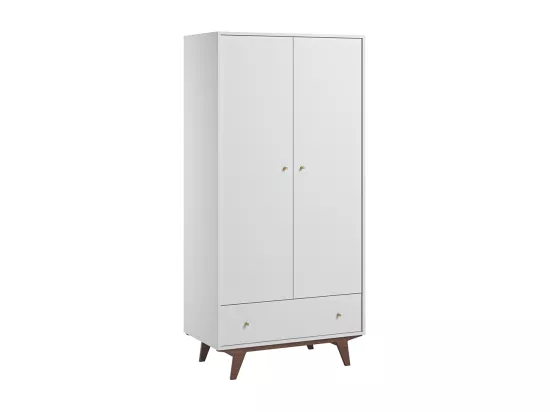 Lit évolutif 70x140 et armoire 2 portes 1 tiroir Mid - Blanc et bois