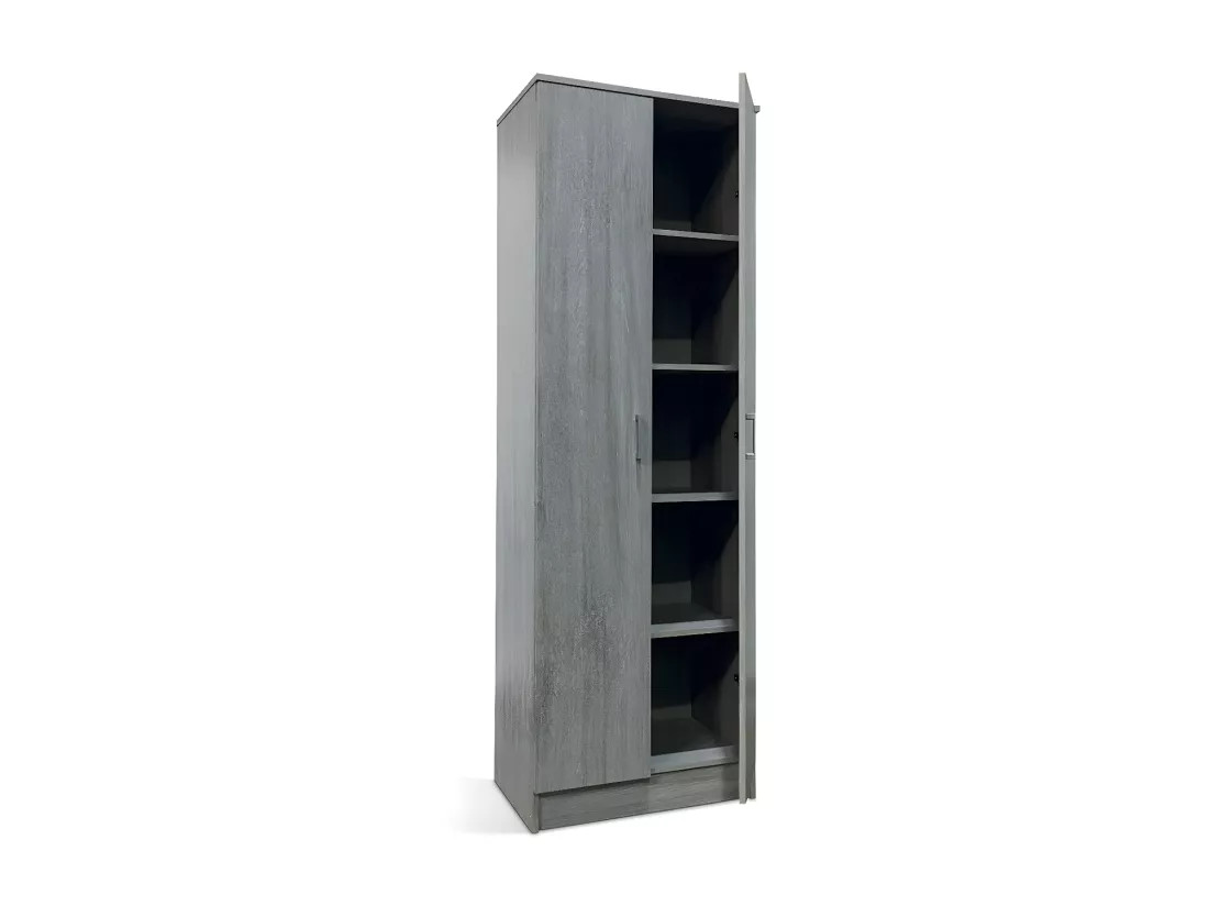 Armoire de rangement collection STAN, 2 portes, coloris gris, idéal pour entrée, salle de bain, buanderie