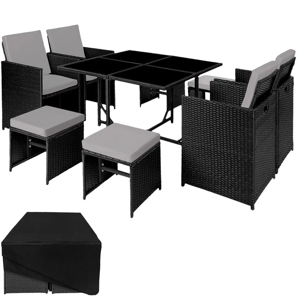 tectake - tuinset Bilbao met beschermhoes - wicker - zwart/grijs