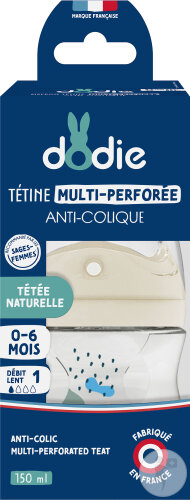 Dodie Biberon Tétine Multi-Perforée Anti-Colique Nature Bleu 0-6 Mois Débit 1 150ml 1 Pièce
