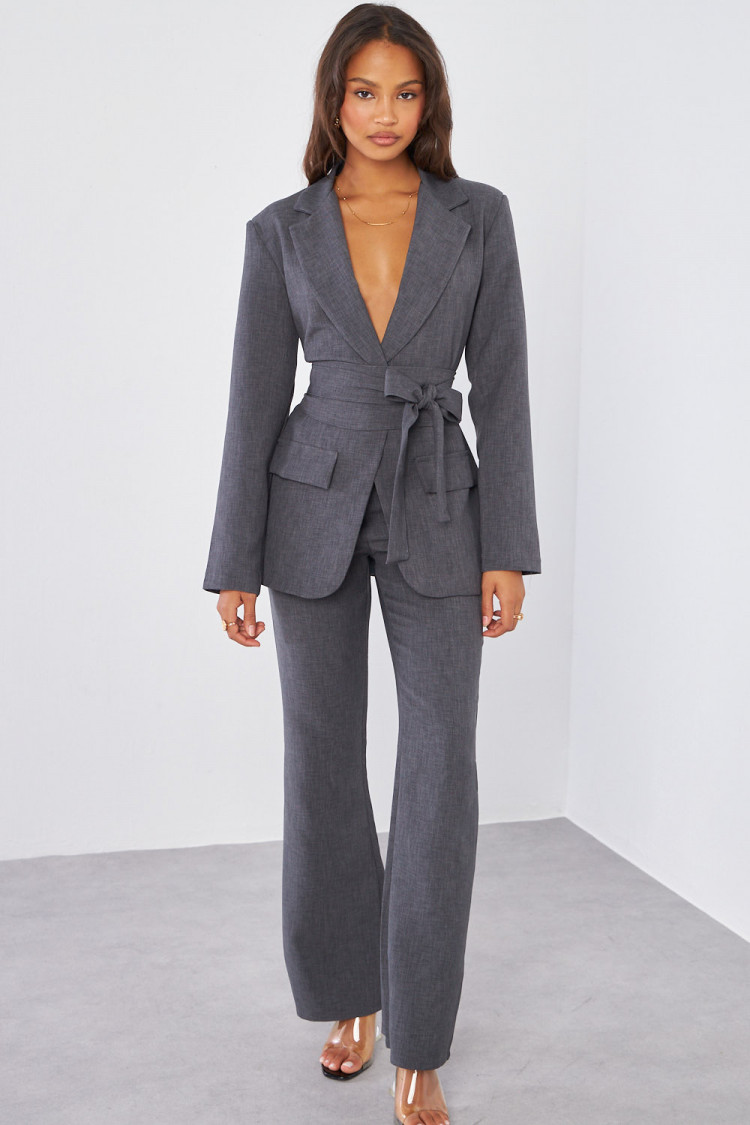 Ensemble 2 pièces blazer + pantalon tailleur gris chiné