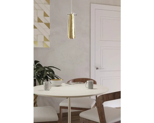Hanglamp, 1-lichts, HxØ 110x11 cm, zwart/goud/helder