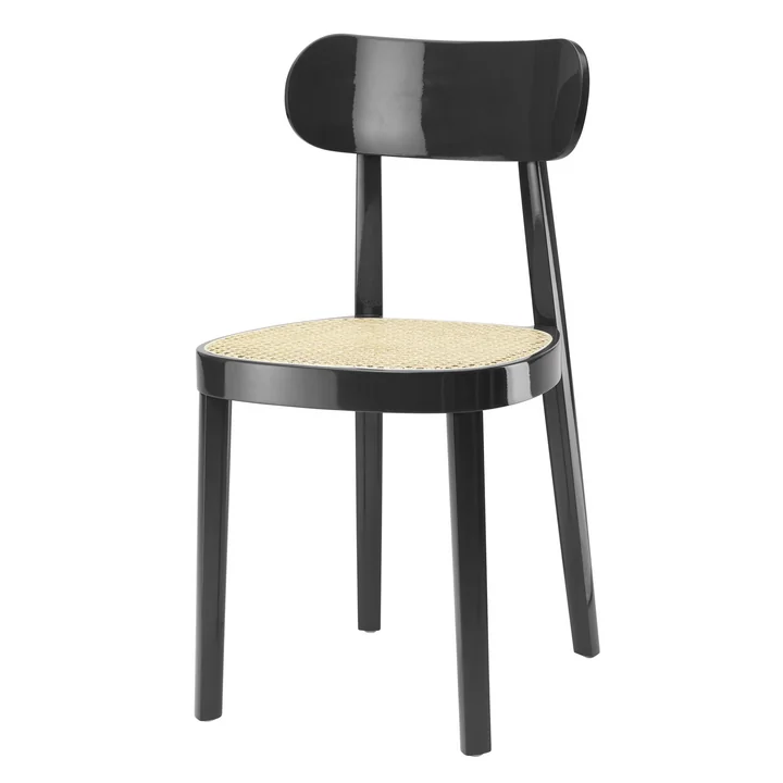 Thonet - 118 Stuhl, Rohrgeflecht mit Kunststoffstützgewebe / Buche dunkelrot hochglanz lackiert