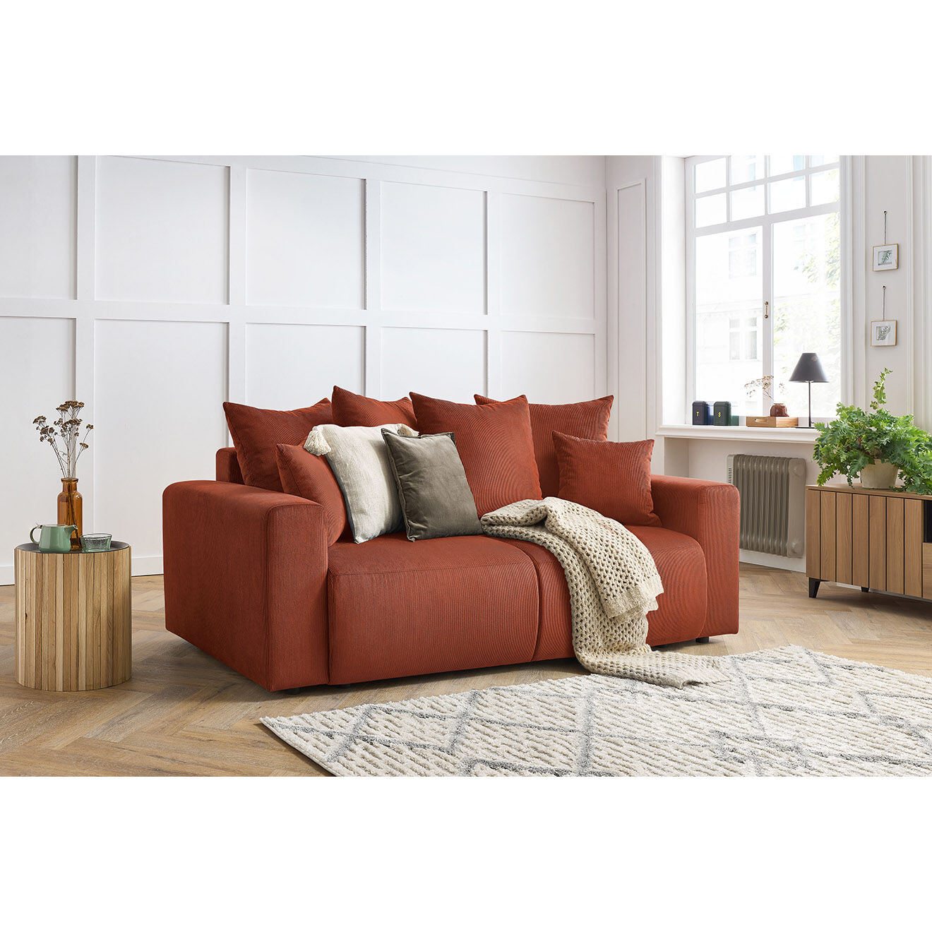 Bobochic Canapé droit fixe 2 places envy velours côtelé orange - 210x100x95 cm