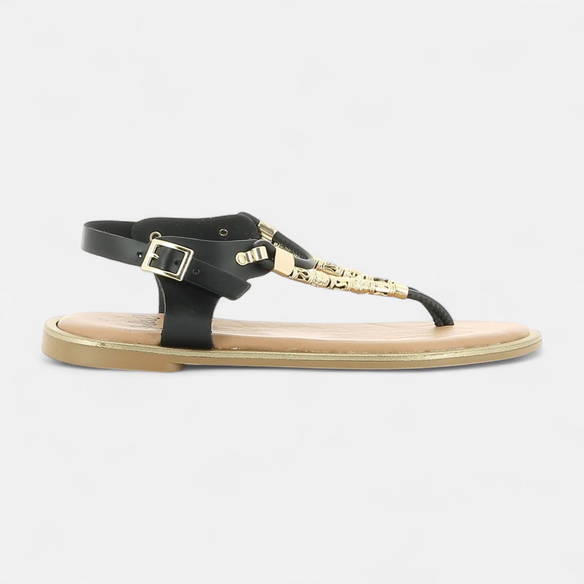 Nu-pieds Femme en cuir noir