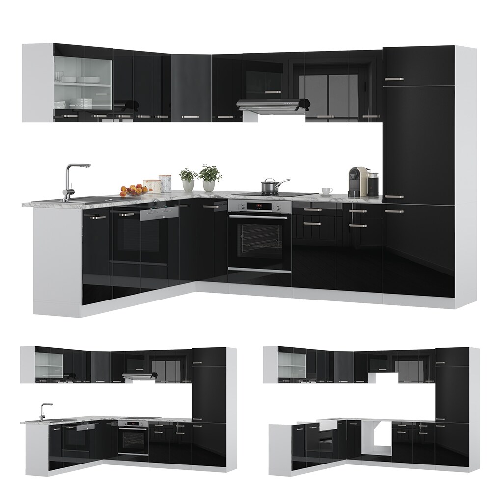 Vicco Eckküche R-Line Solid Weiß Schwarz 287x227 cm Arbeitsplatte modern Küchenschränke Küchenmöbel