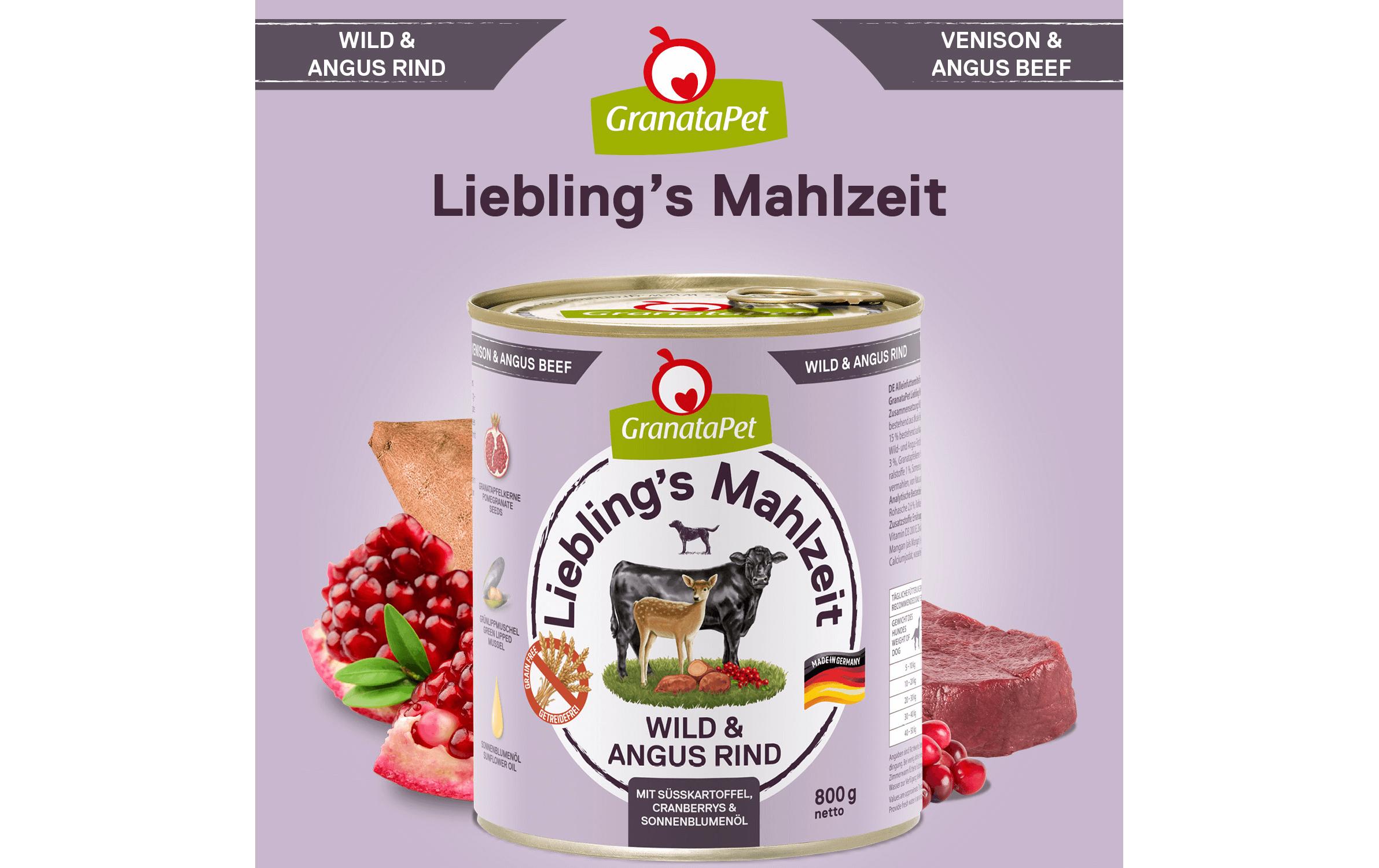 Nassfutter Liebling's Mahlzeit Wild & Angus Rind 800 gAlleinfuttermittel für ausgewachsene Hunde
