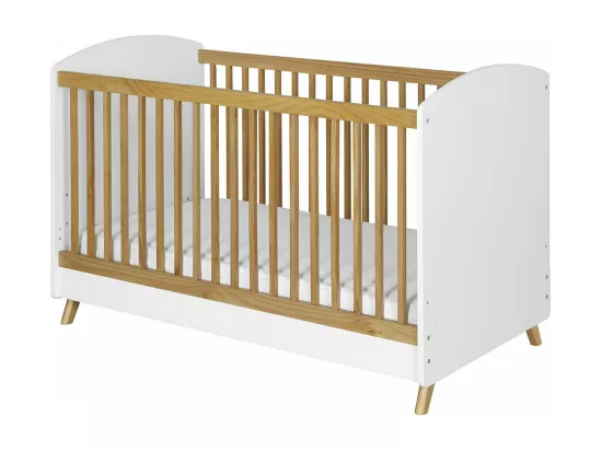 Lit bébé évolutif 70x140 cm panneaux de fibres blanc et noisette KOMBU