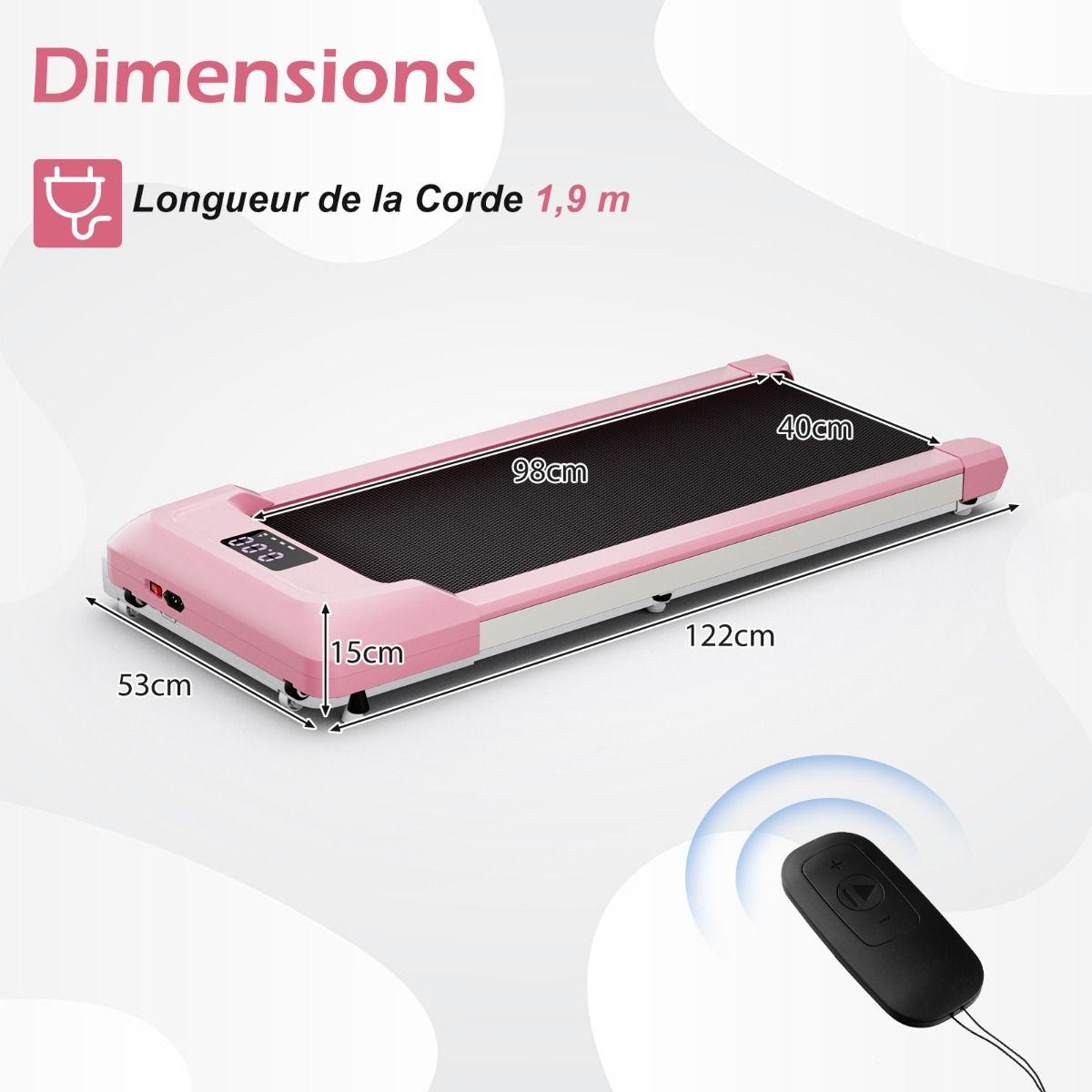 Tapis de Course Mince Tapis de Jogging avec Capacité de 120 Kg Télécommande et Écran Led Inclinable à Roulettes Tapis de Course à Glisser Gris/Noir/Rose - Lidl-Manfred