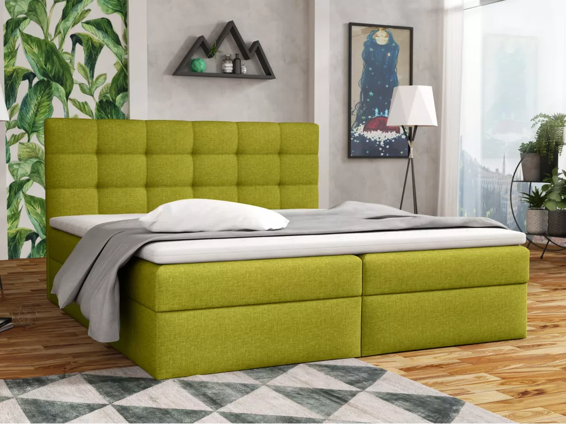 LIT BOXSPRING avec coffre de lit Glame 160x200 cm, Lux 22 (Vert citron)