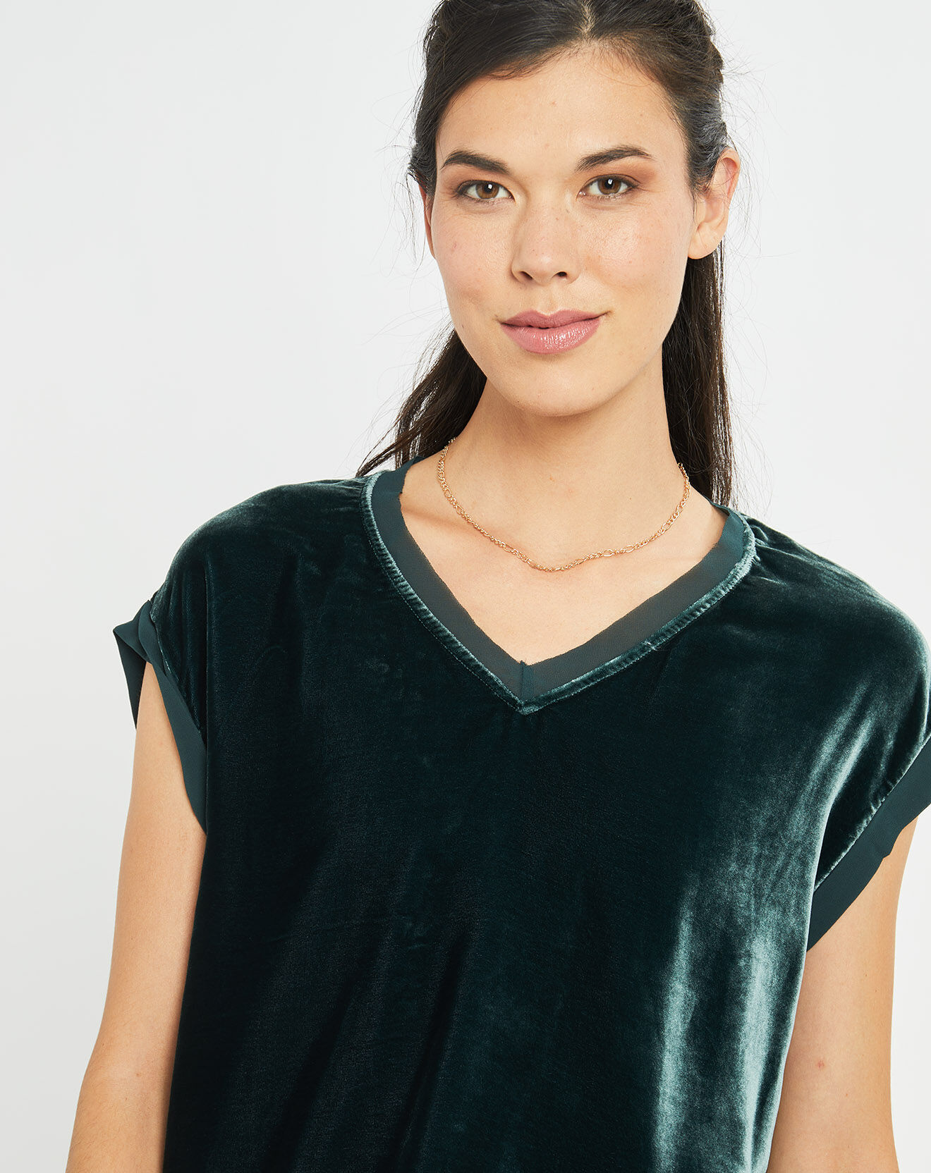 Lauren Vidal Top en Velours Basal sauge