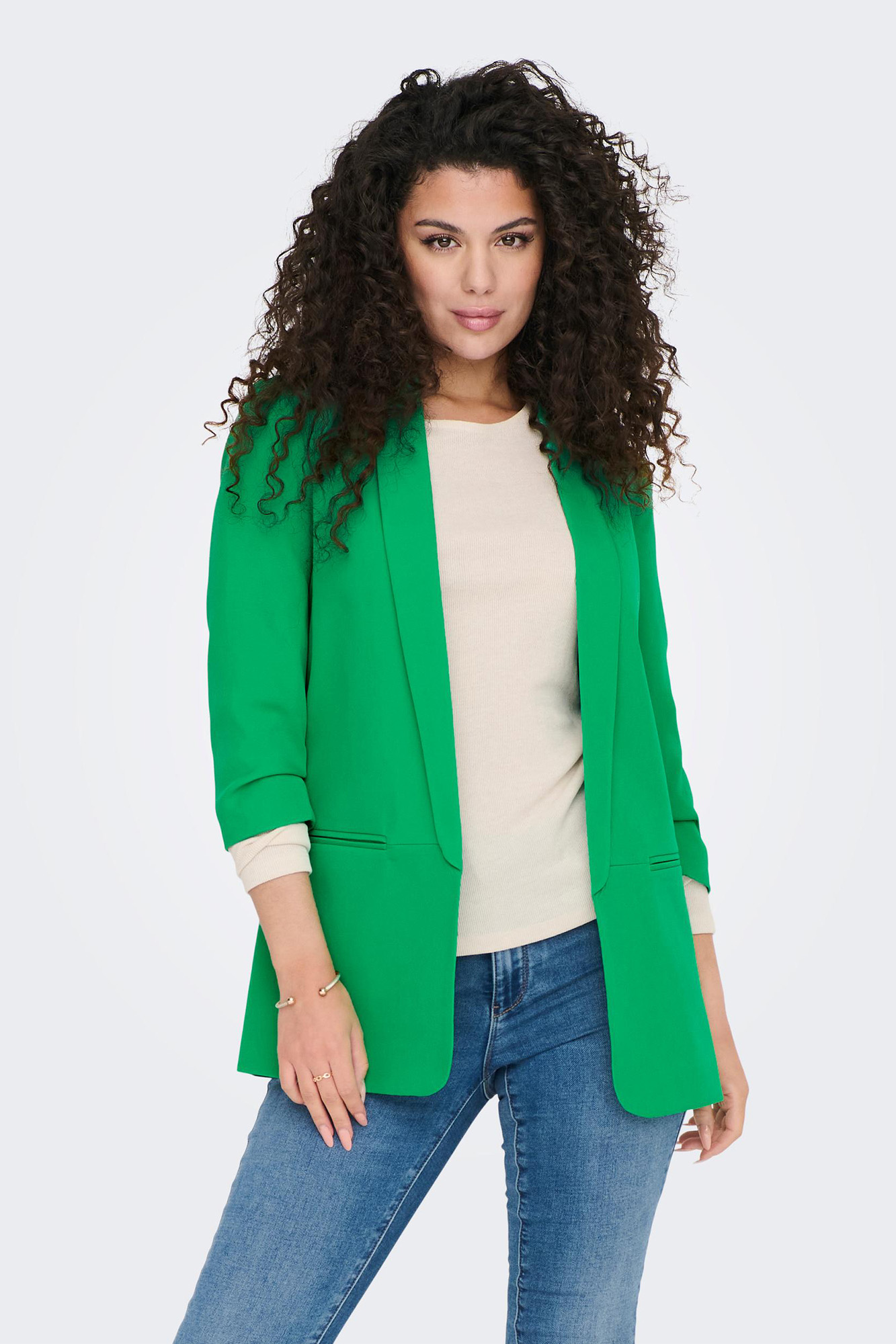 Blazer de manga 3/4 com lapelas