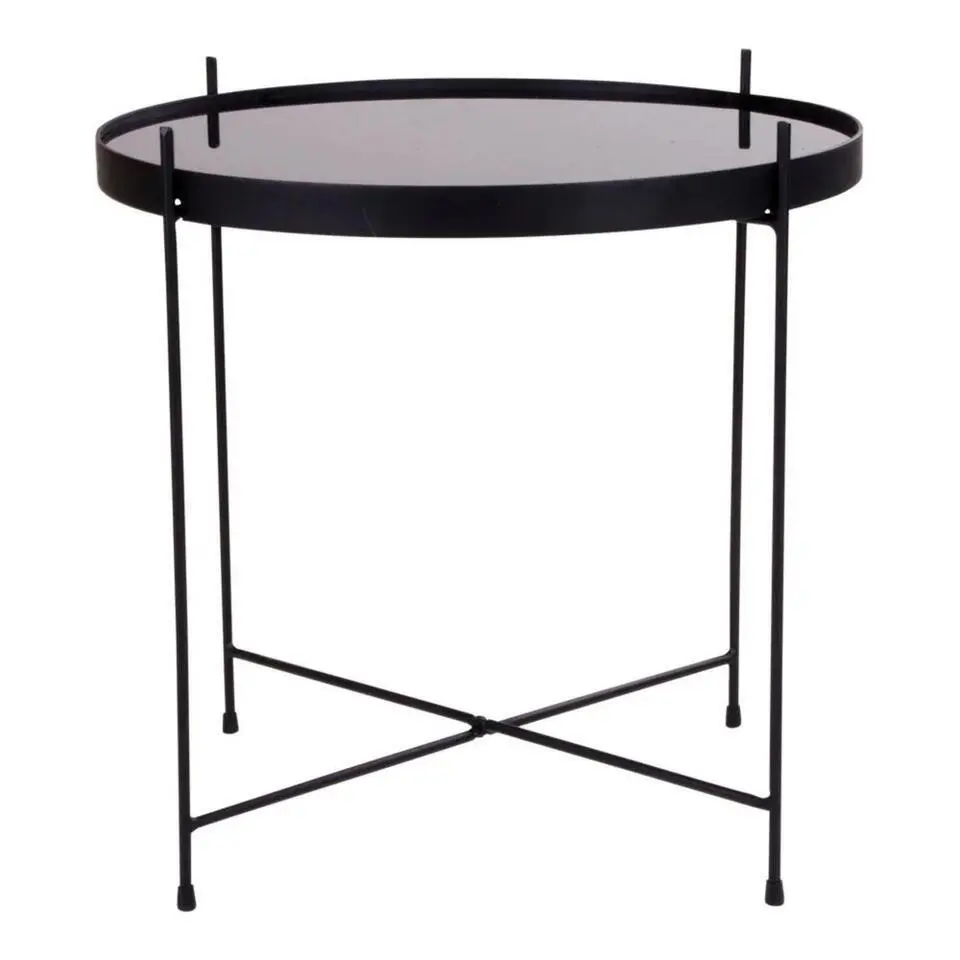 QUVIO Salontafel Emma - Rond - Staal - Glas - Ø48 - Zwart