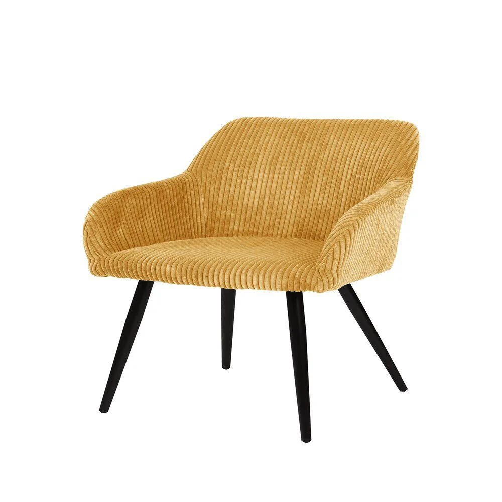 Fauteuil Celia bois et polyester côtelé jaune