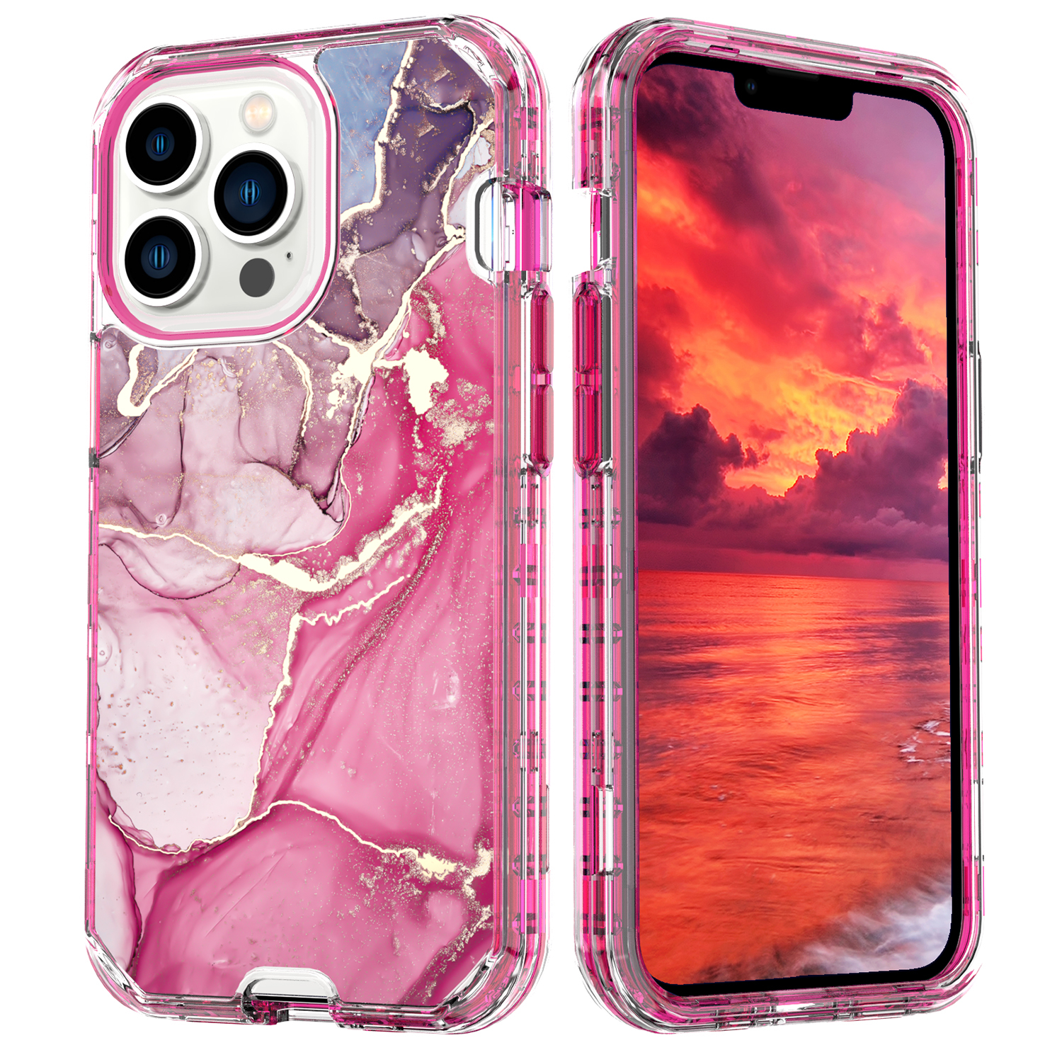 iPhone 14 Pro Max Hybrid Hülle TPU Bumper mit Acryl Rückseite im Marble Marmor Design - Style 4
