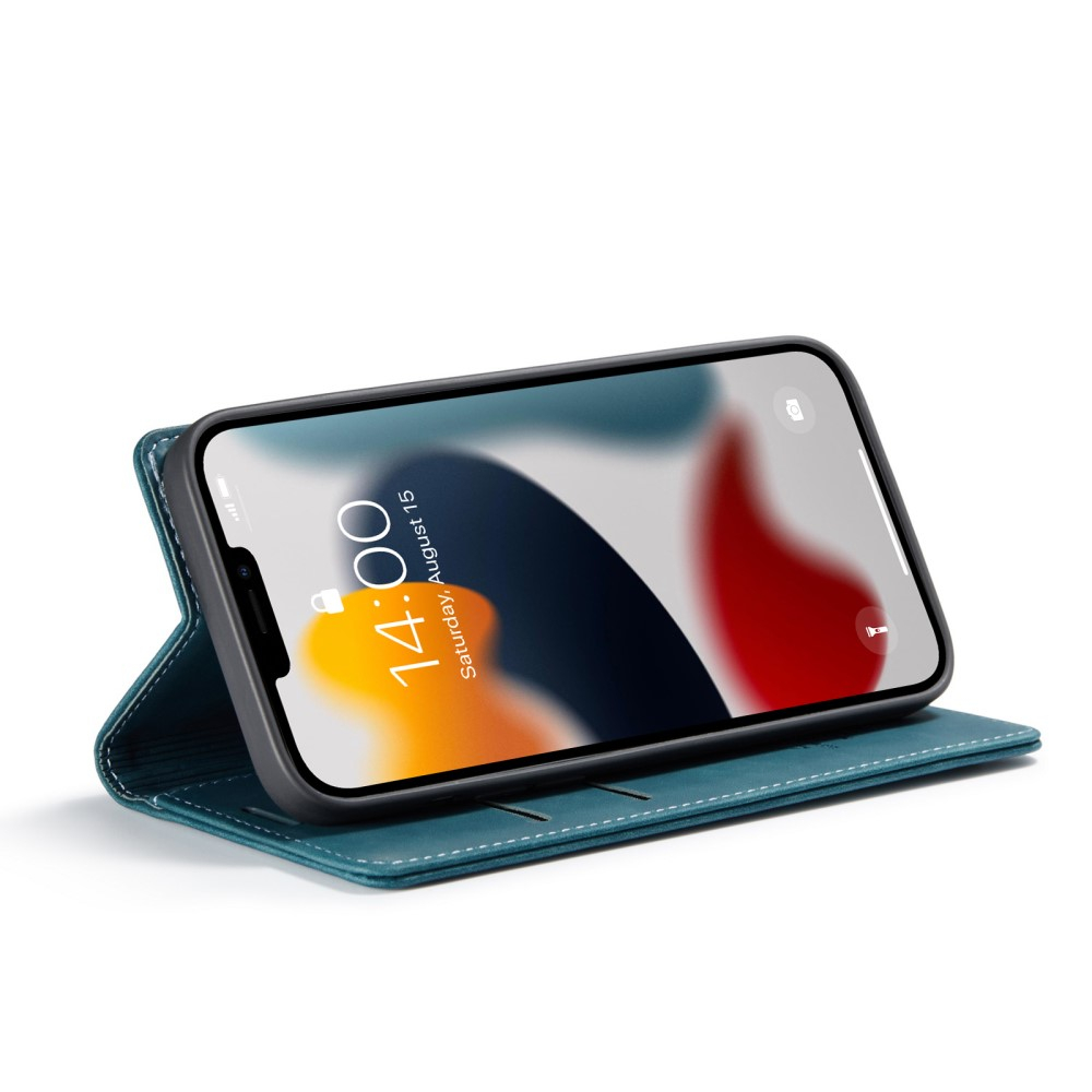 iPhone 13 Pro Leder Tasche Flip Wallet Etui mit Kartenfächern - Blaugrün