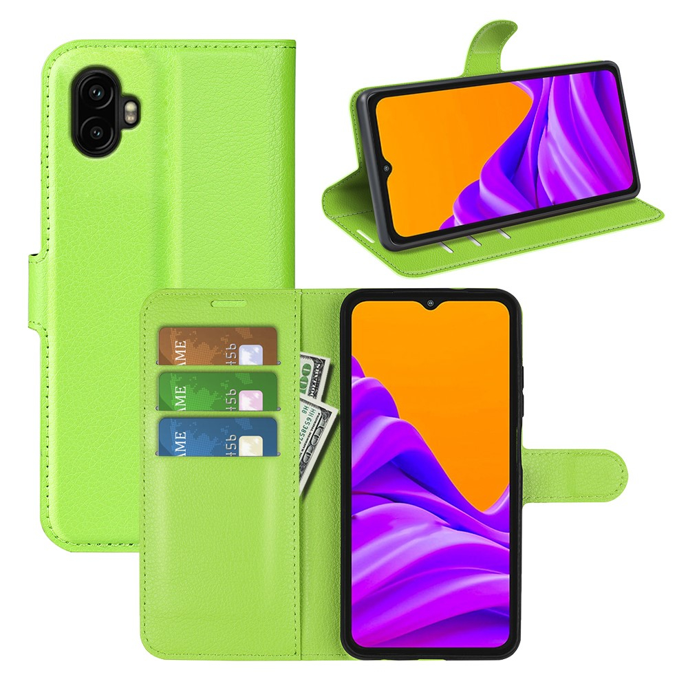 Samsung Galaxy XCover7 Pro Leder Tasche Flip Cover Litchi Look - Grün