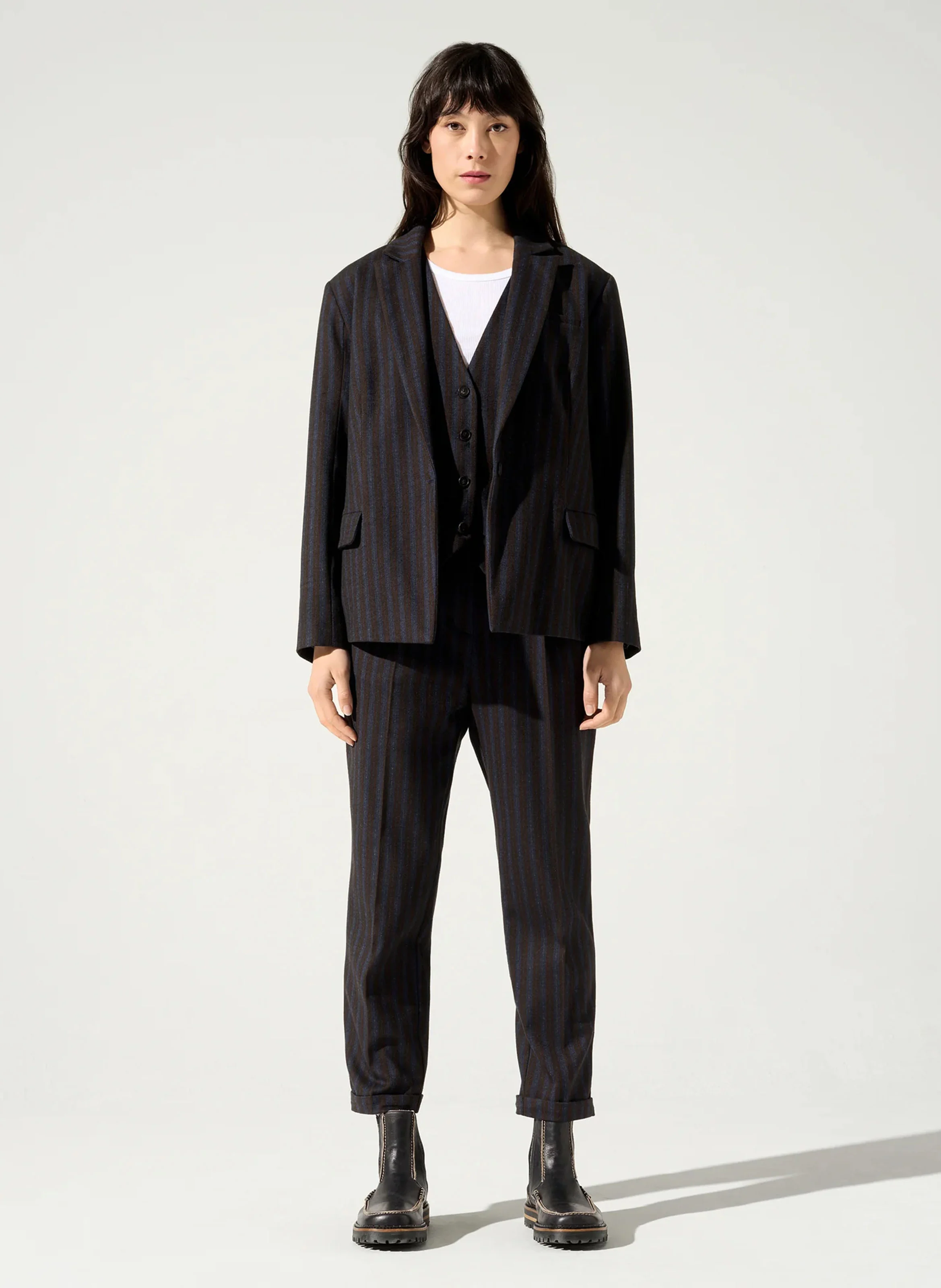 KEJA - Veste col tailleur à rayures| Noir